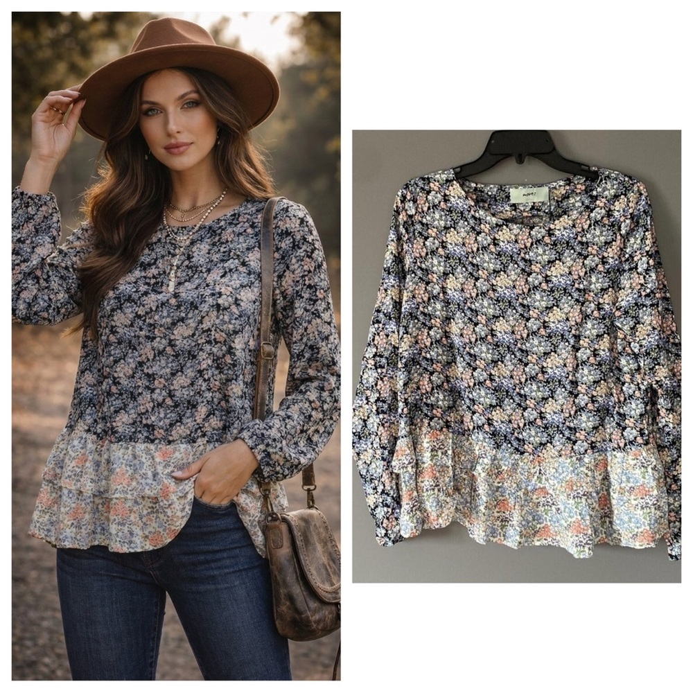 Ditsy Floral Print Long Sleeve Top Whimsigoth Fairy Grunge NWT